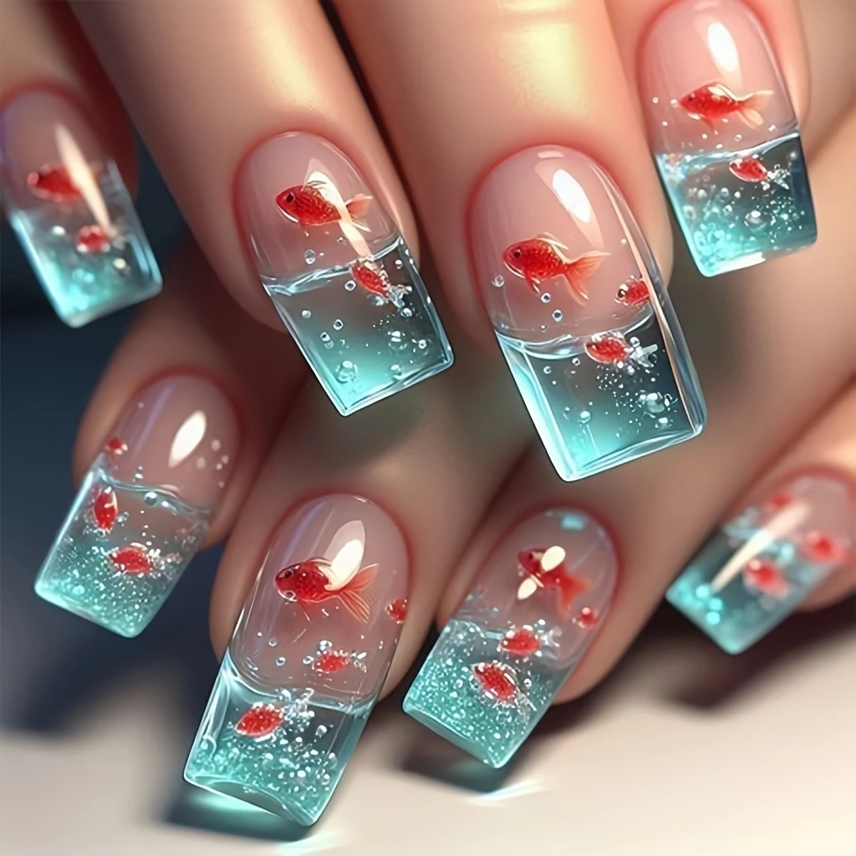 Nail Art Press On - أظافر صناعية متوسطة الطول مربعة الشكل