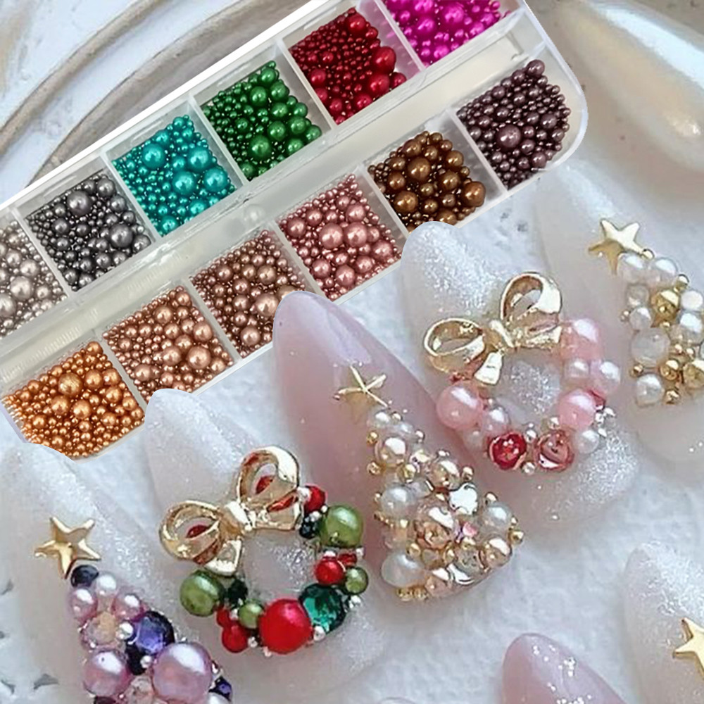Nail Art Valentines Day - 12 لون مزيج حجم مسمار اللؤلؤ
