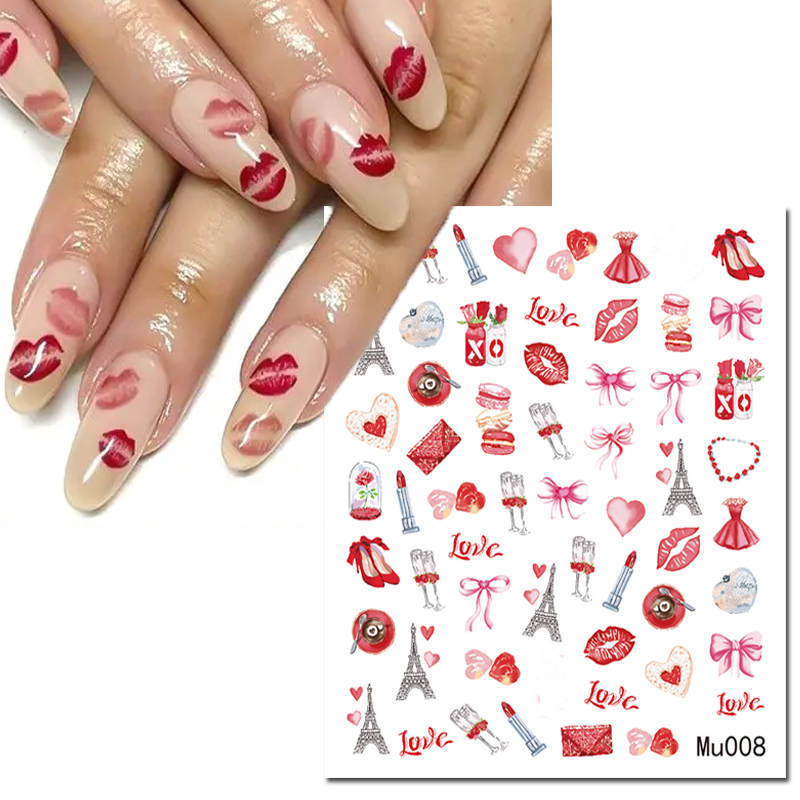 Nail Art Valentines Day - ثلاثية الأبعاد مسمار الفن المتزلجون ملصقات